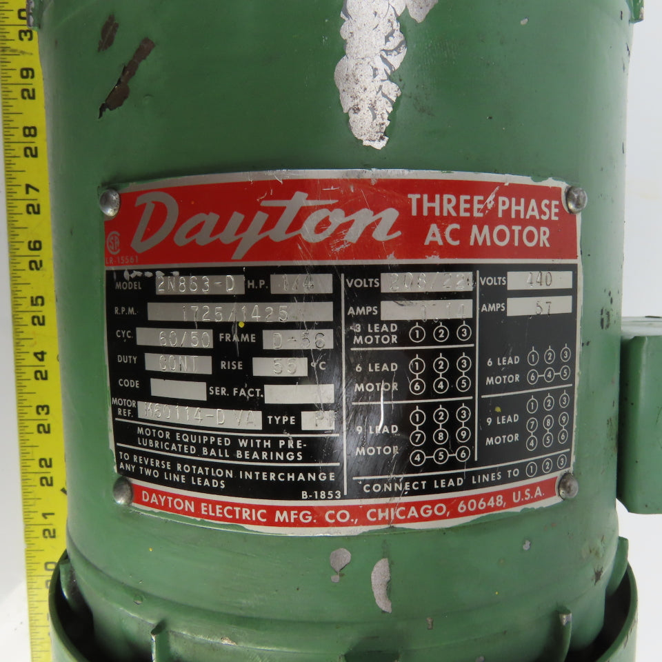 Dayton 2N863-D 1/4HP AC Electric Motor 1725RPM 208-230/460V 3PH D-56 Frame