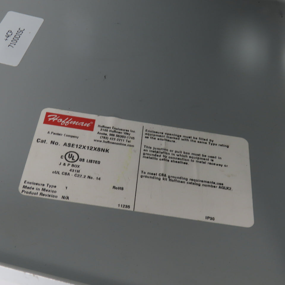Hoffman ASE12X12X8NK 12 x 12" x 8" Screw Cover Electrical Enclosure Junction Box
