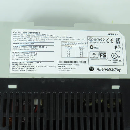Allen Bradley 25B-D2P3N104 Ser A PowerFlex AC Drive 1HP 380-480V In 0-460V Out