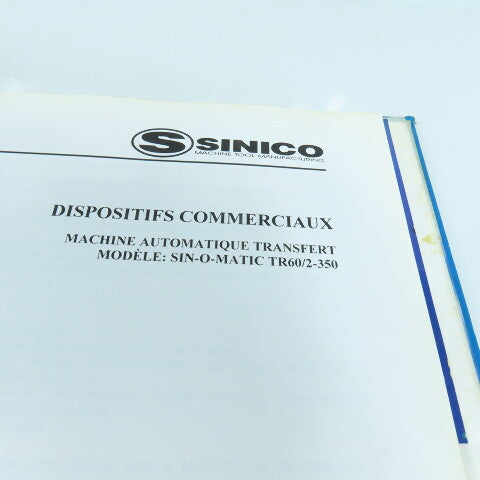 Sinico Sin-O-Matic TR60/2-350 Automatic Transfer Machine Operator Manual French