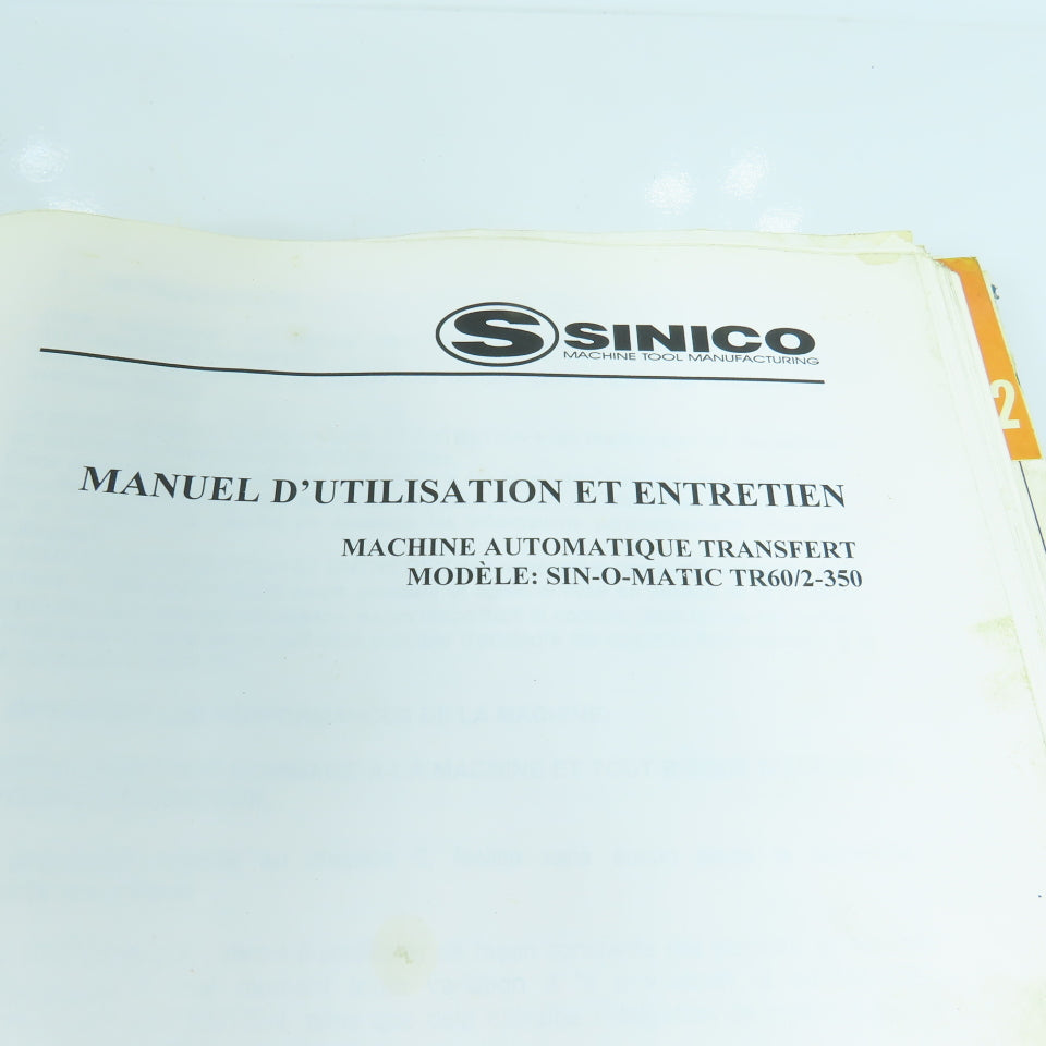 Sinico Sin-O-Matic TR60/2-350 Automatic Transfer Machine Operator Manual French