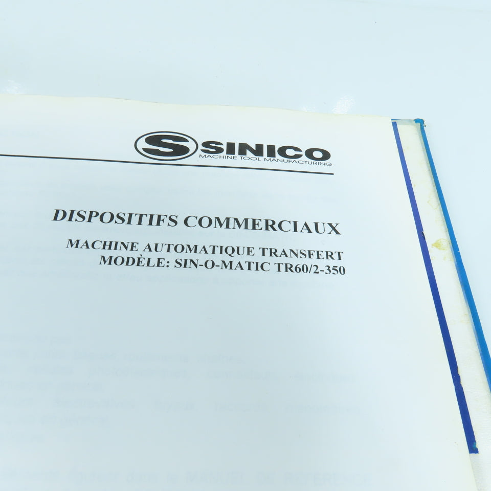 Sinico Sin-O-Matic TR60/2-350 Automatic Transfer Machine Operator Manual French