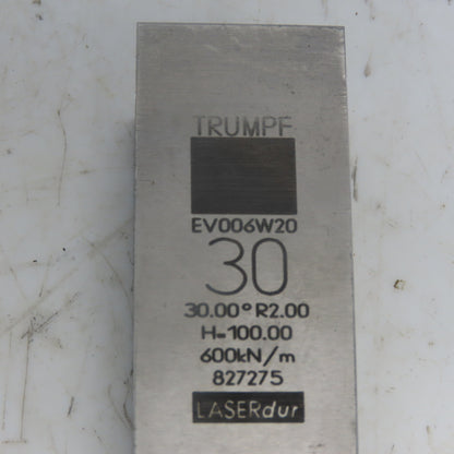 Trumpf 827275 EV0036W20 Brake Press Die 30° 30mm Wide R2.0 H=100mm Laser dur