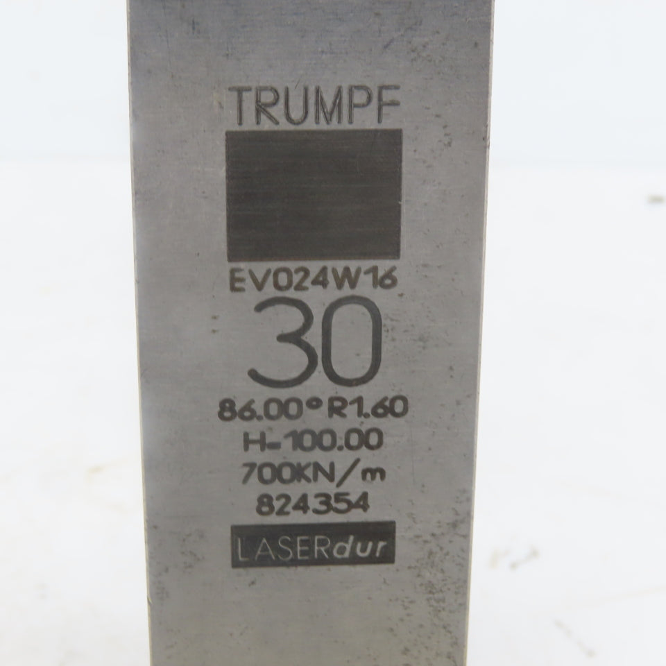 Trumpf 824354 EV024W16 Brake Press Die 86° 30mm Wide R1.60 H=100mm Laser dur