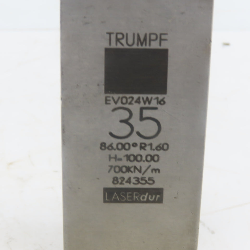 Trumpf 824355 EV024W16 Brake Press Die 86° 35mm Wide R1.60 H=100mm Laser dur