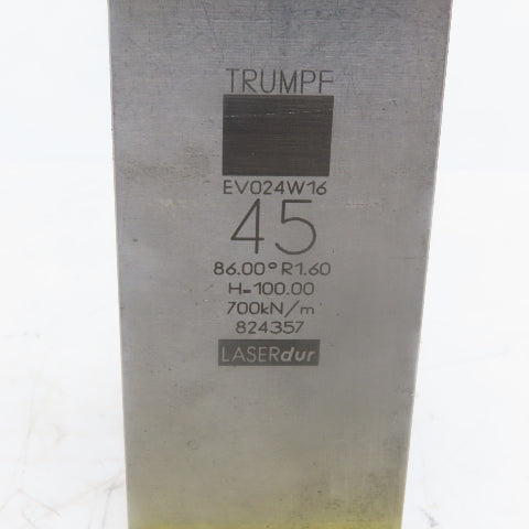 Trumpf 824357 EV024W16 Brake Press Die 86° 45mm Wide R1.60 H=100mm Laser dur
