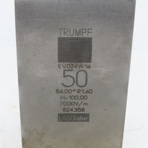 Trumpf 824358 EV024W16 Brake Press Die 86° 50mm Wide R1.60 H=100mm Laser dur