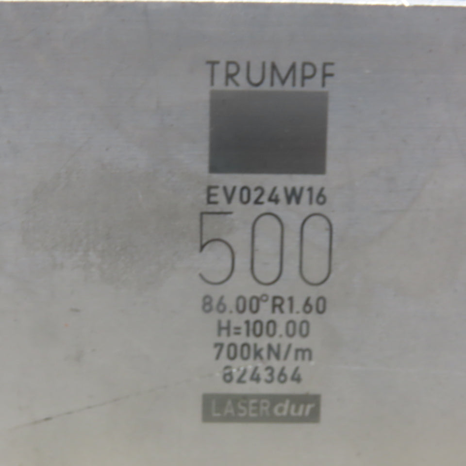 Trumpf 8243364 EV024W16 Brake Press Die 86° 500mm Wide R1.60 H=100mm Laser dur