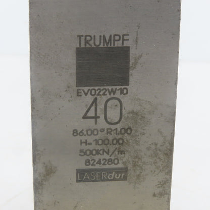 Trumpf 8242780 EV022W10 Brake Press Die 86° 40mm Wide R1.00 H=100mm Laser dur