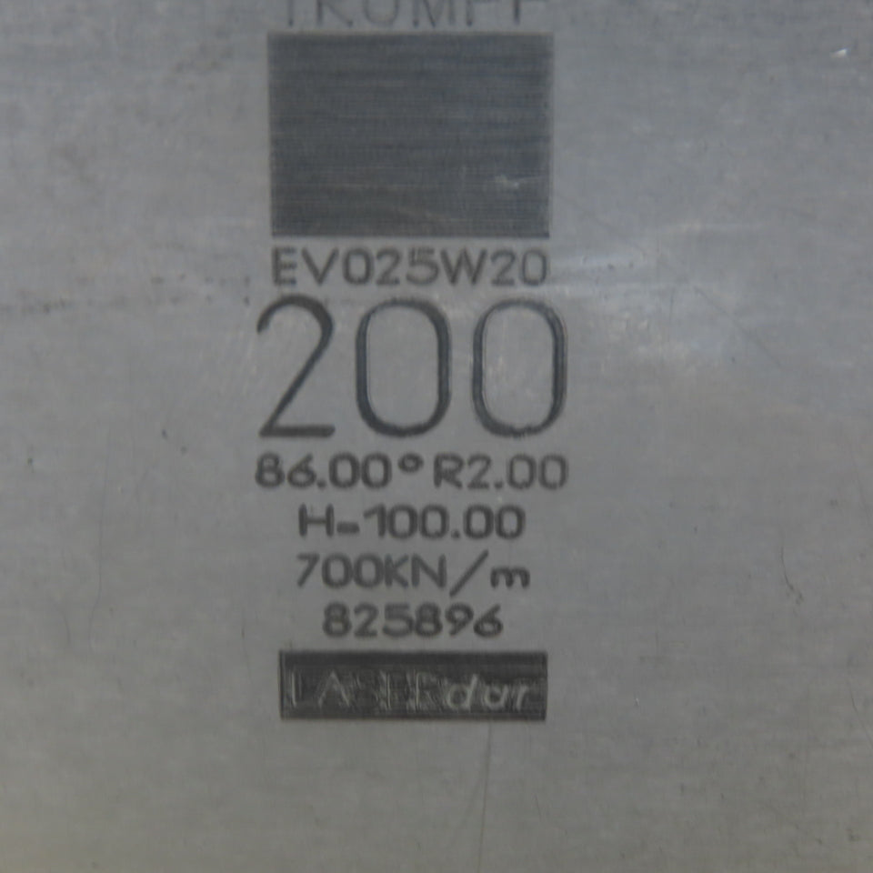 Trumpf 825896 EV025W20 Brake Press Die 86° 200mm Wide R2.00 H=100mm Laser dur
