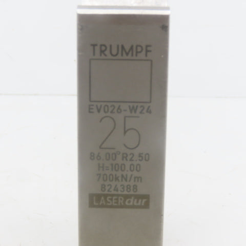 Trumpf 824388 EV026W24 Brake Press Die 86° 25mm Wide R2.50 H=100mm Laser dur