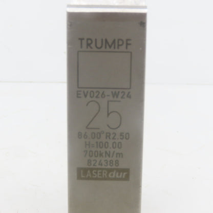 Trumpf 824388 EV026W24 Brake Press Die 86° 25mm Wide R2.50 H=100mm Laser dur