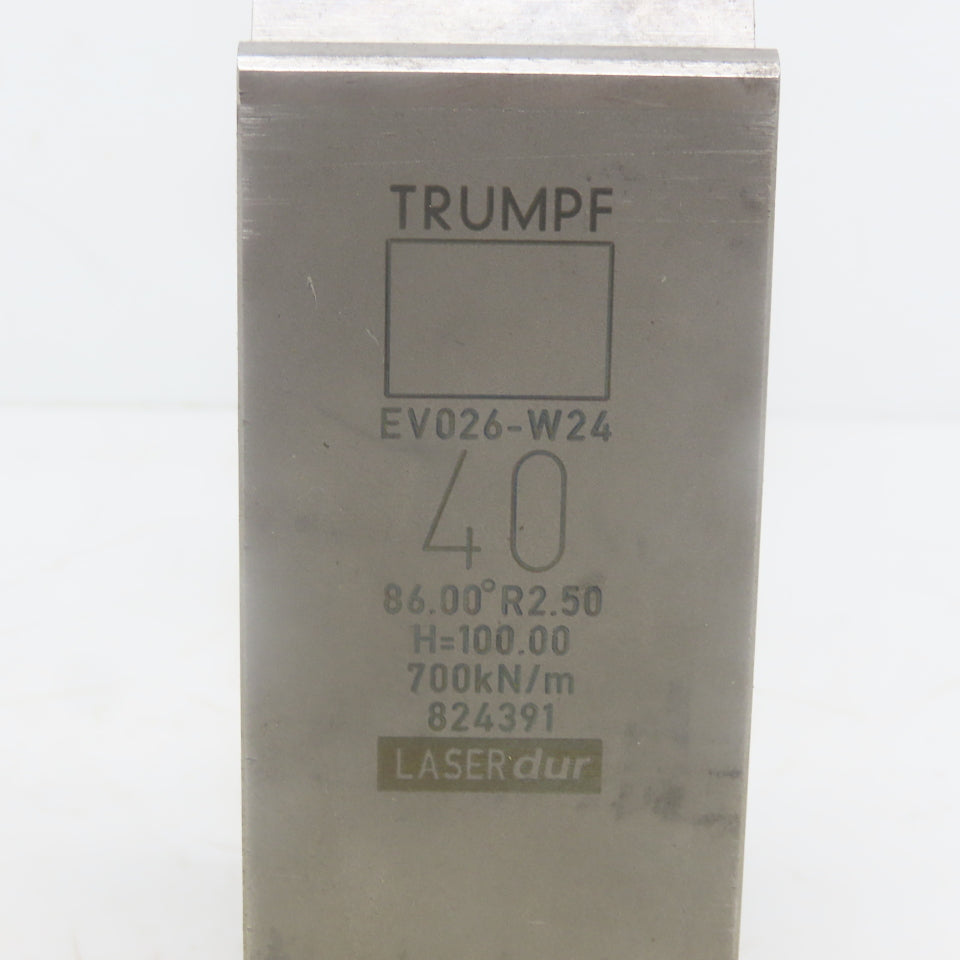 Trumpf 824391 EV026W24 Brake Press Die 86° 40mm Wide R2.50 H=100mm Laser dur