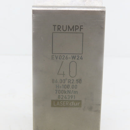 Trumpf 824391 EV026W24 Brake Press Die 86° 40mm Wide R2.50 H=100mm Laser dur