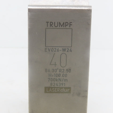 Trumpf 824391 EV026W24 Brake Press Die 86° 40mm Wide R2.50 H=100mm Laser dur