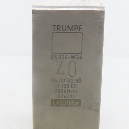 Trumpf 824391 EV026W24 Brake Press Die 86° 40mm Wide R2.50 H=100mm Laser dur
