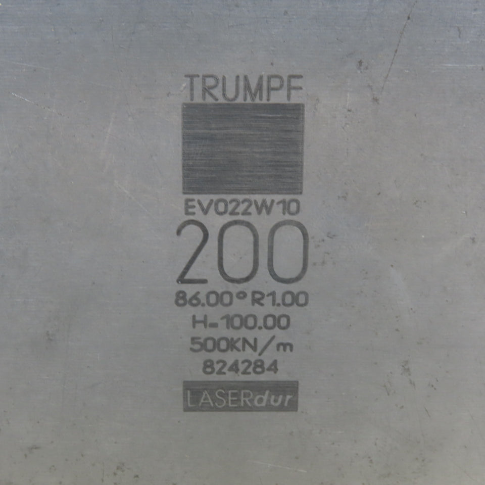 Trumpf 824284 EV-W10 Brake Press Die 84° 200mm Wide R1.00 H=100mm Laser dur