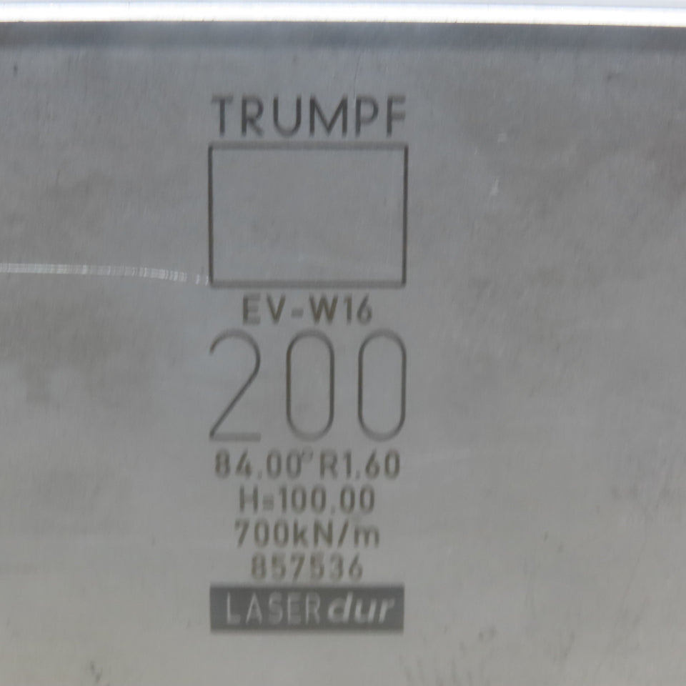Trumpf 857536 EV-W16 Brake Press Die 84° 200mm Wide R1.60 H=100mm Laser dur