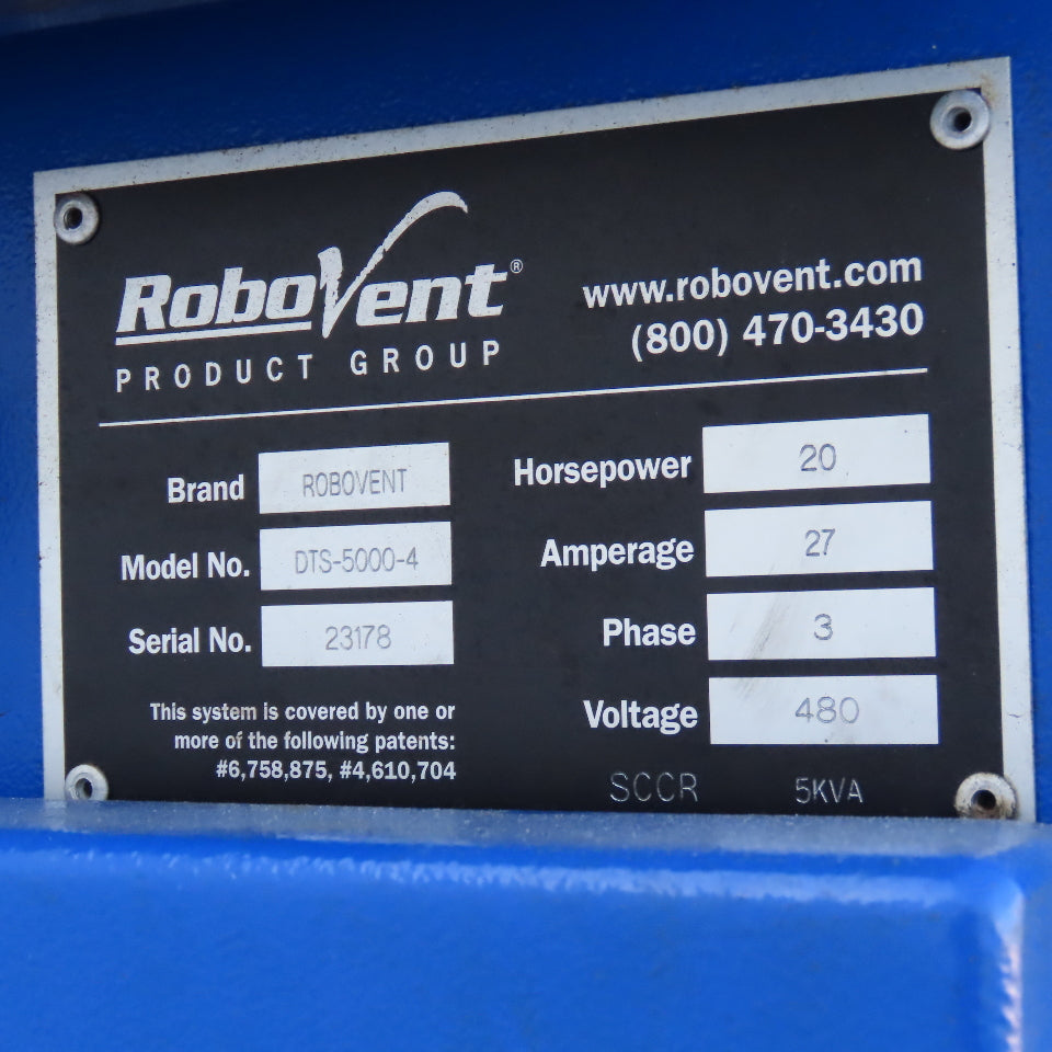 Robo Vent DTS-5000-4 20Hp 480V 3Ph Dust Collection W/ Fire Suppression System
