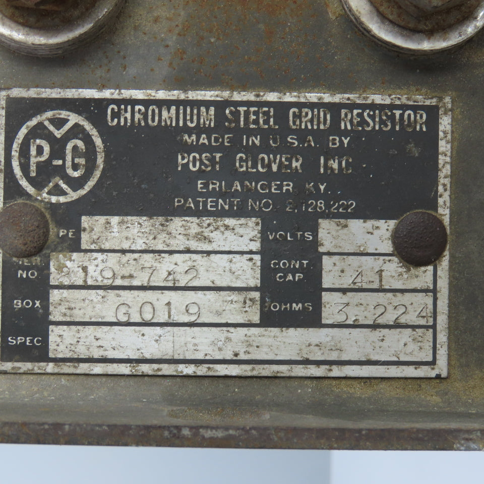 Post Glover 19-742 G019 Chromium Steel Grid Bank Resistor 3.224 OHMS