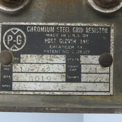 Post Glover 19-742 G019 Chromium Steel Grid Bank Resistor 3.224 OHMS