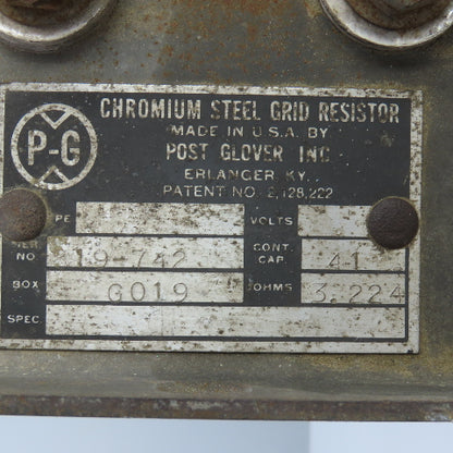 Post Glover 19-742 G019 Chromium Steel Grid Bank Resistor 3.224 OHMS