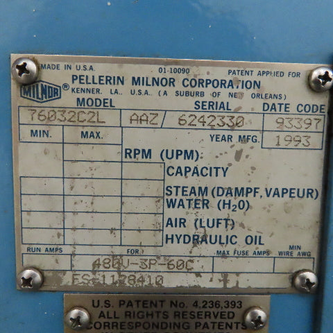 Milnor 76032C2F 76032C2L 110Lbs. Industrial Continuous Batch Washer Parts/Repair