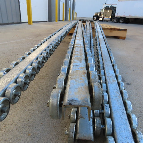 Frantz Mfg. 3-1/4" Wide x 20' Skate Wheel Rail Pallet Carton Conveyor Lot Of 4