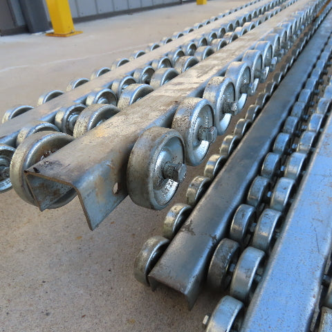 Frantz Mfg. 3-1/4" Wide x 20' Skate Wheel Rail Pallet Carton Conveyor Lot Of 4