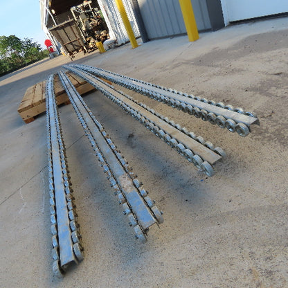 Frantz Mfg. 3-1/4" Wide x 20' Skate Wheel Rail Pallet Carton Conveyor Lot Of 4