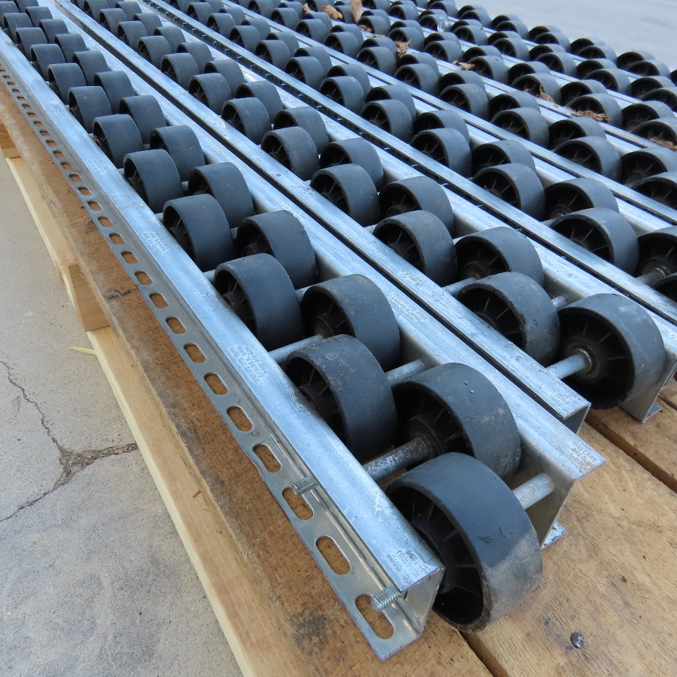 Mallard 5-1/4" w x 55" OAL Two Wheel Gravity Pallet Carton Flow Rail Lot Of 7
