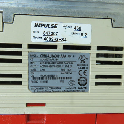 Yaskawa CIMR-AU4A0011AAA Rev E Impulse AC Drive 11.1/9.2A Output 380-480V In