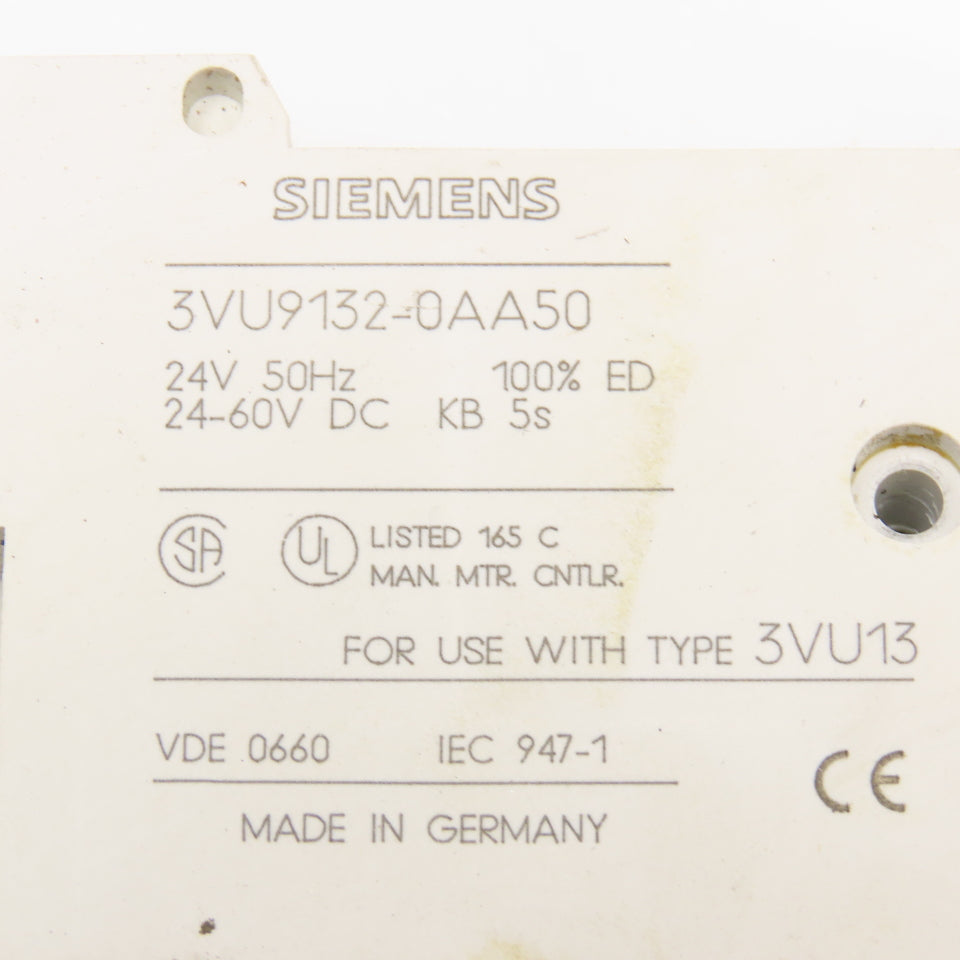 Siemens 3VU9132-0AA50 24V 50Hz Shut Release For 3VU13/16 Motor Control
