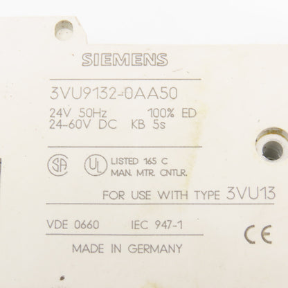 Siemens 3VU9132-0AA50 24V 50Hz Shut Release For 3VU13/16 Motor Control