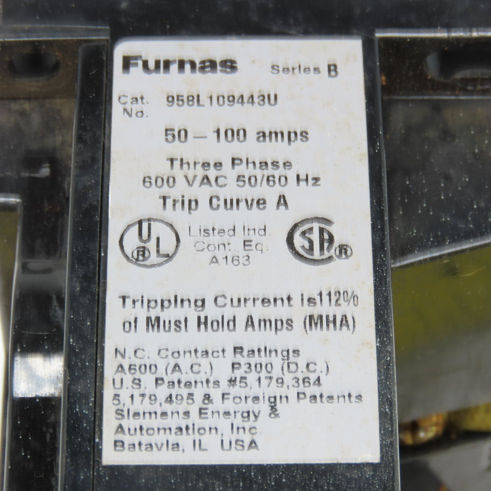 Furnas 958L109443U 600VAC 3Ph Solid State Overload Phase Loss Relay 50-100A