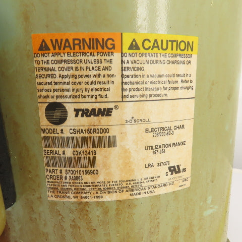 Trane CSHA150R0D00 3-D 15 Ton Scroll Compressor 208-230V 3PH