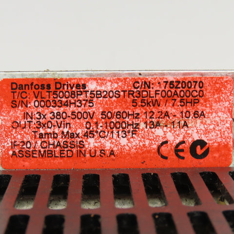 Danfoss VLT5008PT5B20STR3DLF00A00C0 Variable Frequency Drive 3x380-500V 0-1000Hz