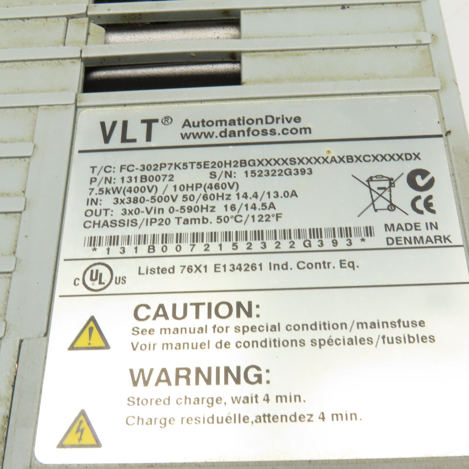 Danfoss FC-302P7K5T5E20HBGXXXXSXXXXAXBXCXXXXDX 3x380-500V VFD Drive 0-590Hz