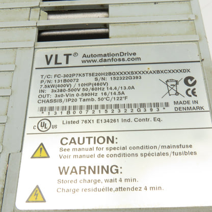 Danfoss FC-302P7K5T5E20HBGXXXXSXXXXAXBXCXXXXDX 3x380-500V VFD Drive 0-590Hz