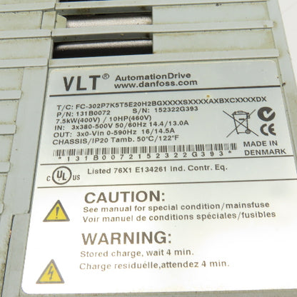 Danfoss FC-302P7K5T5E20HBGXXXXSXXXXAXBXCXXXXDX 3x380-500V VFD Drive 0-590Hz