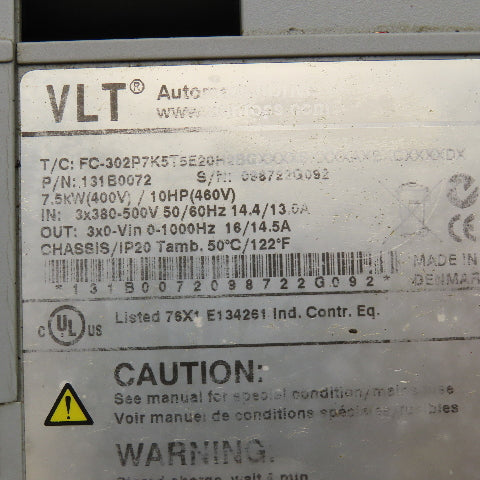 Danfoss FC-302P7K5T5E20HBGXXXXSXXXXAXBXCXXXXDX 3x380-500V VFD Drive 0-590Hz
