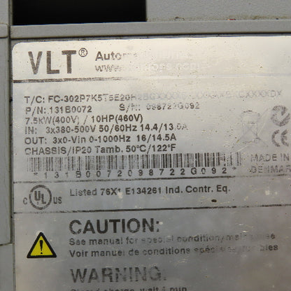 Danfoss FC-302P7K5T5E20HBGXXXXSXXXXAXBXCXXXXDX 3x380-500V VFD Drive 0-590Hz
