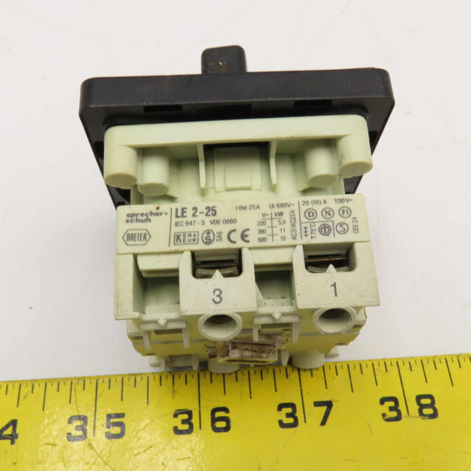 Sprecher + Schuh LE2-25 2 Position Rotary Cam Switch 660V 25A 13kW