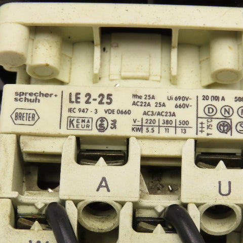 Sprecher + Schuh LE2-25 3 Position Rotary Cam Switch 660V 25A 13kW