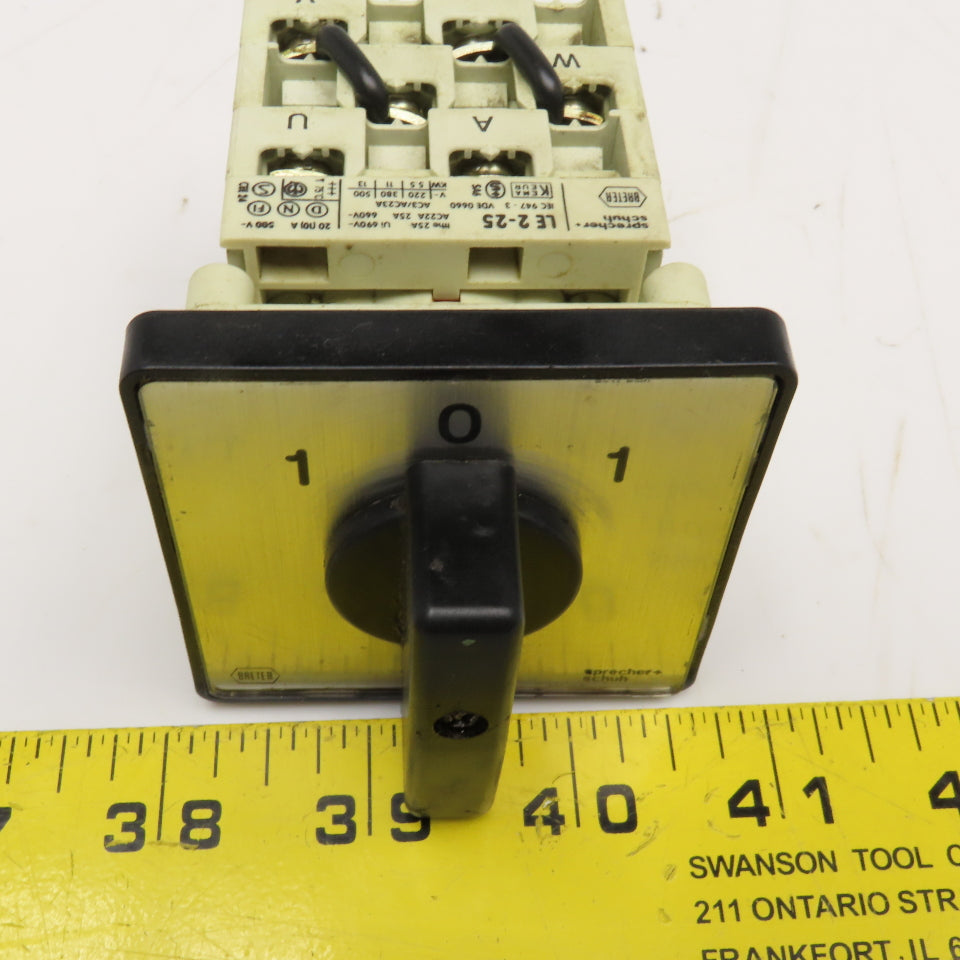 Sprecher + Schuh LE2-25 3 Position Rotary Cam Switch 660V 25A 13kW