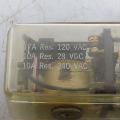 Relay Service Co. 99KE 28VDC 17A Res 120/240VAC 10A Res. Ice Cube Relay W/Base