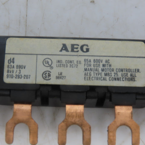 AEG Type MBS 25 207 910-293-207 Bus Bar 65A 600V