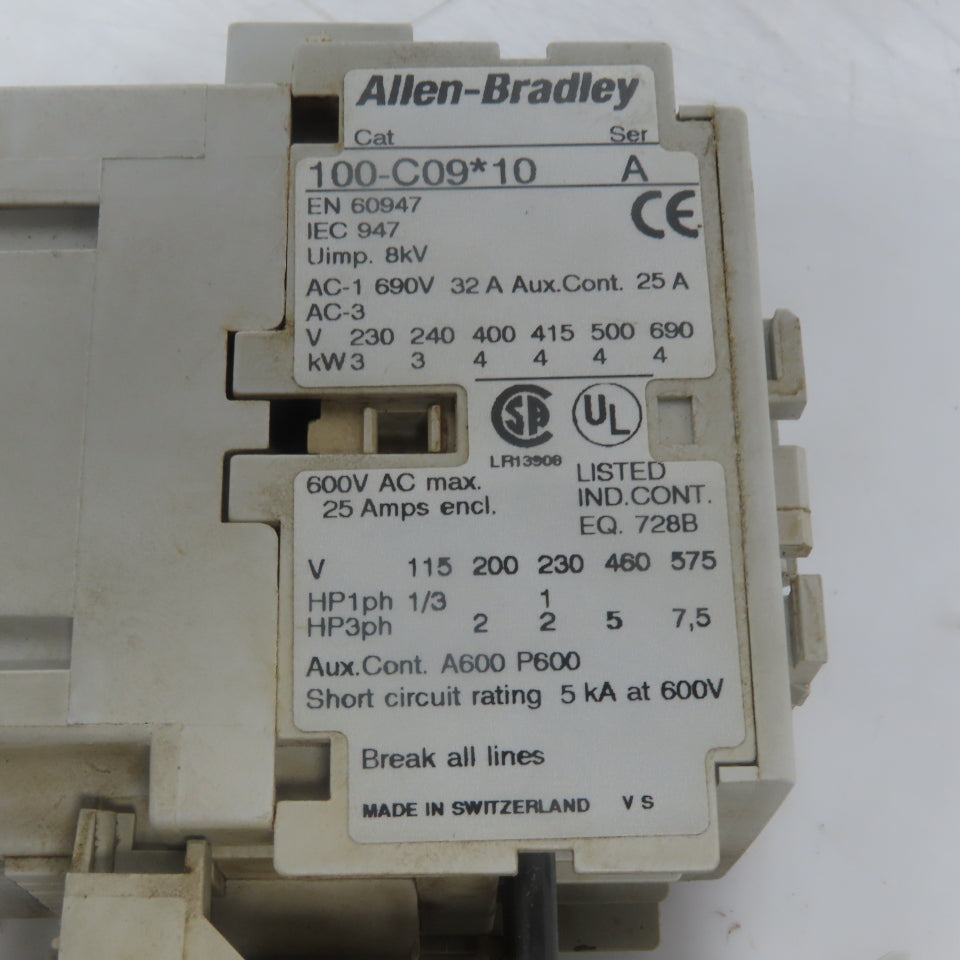 Allen Bradley 100-C09*10 Ser. A 10Hp 30A Contactor W/193-EA1DB Thermal Overload