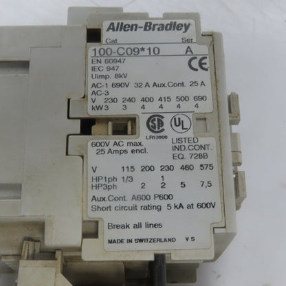 Allen Bradley 100-C09*10 Ser. A 10Hp 30A Contactor W/193-EA1DB Thermal Overload