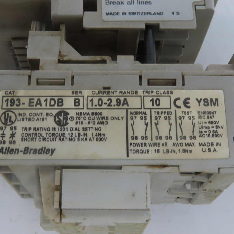 Allen Bradley 100-C09*10 Ser. A 10Hp 30A Contactor W/193-EA1DB Thermal Overload